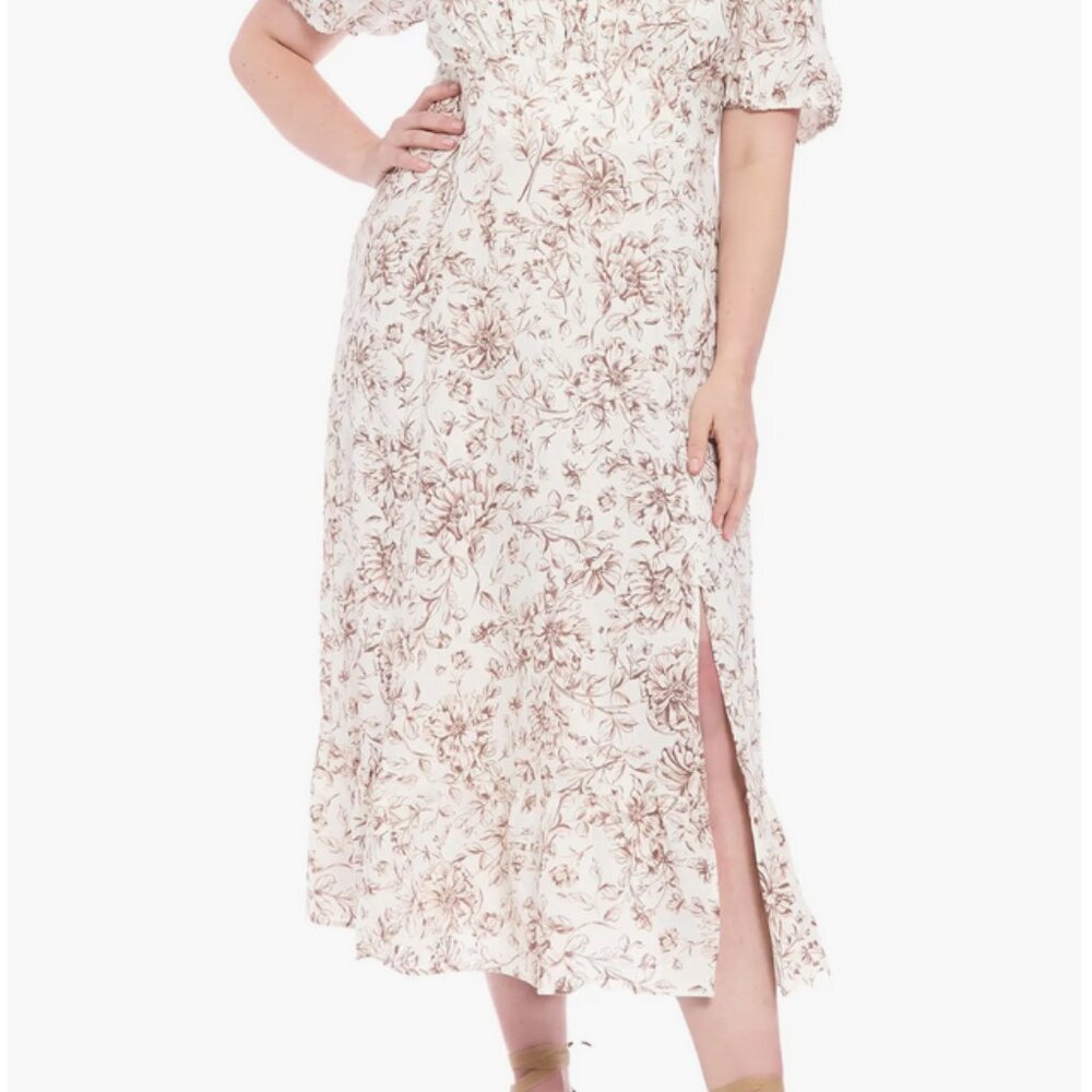 NWT London Times Floral Puff Sleeve Maxi Dress